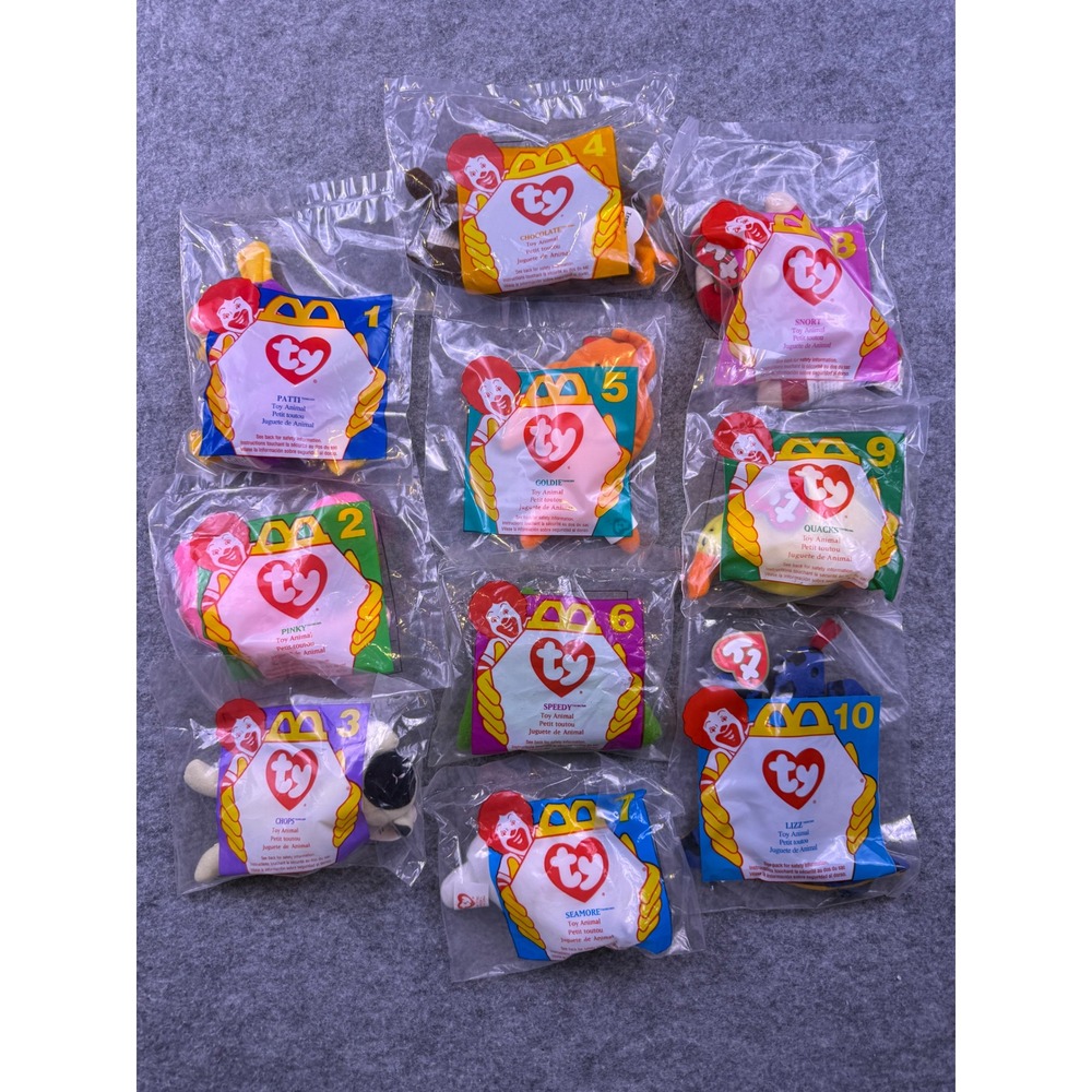 Ty Teenie Beanie Babies‎ McDonald's Happy Meal Toys 1-10 1996 Multicolor NEW